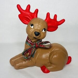 Vintage Kitschy Kimple Ceramic Mold Christmas Quilted Reindeer  Hand Painted
